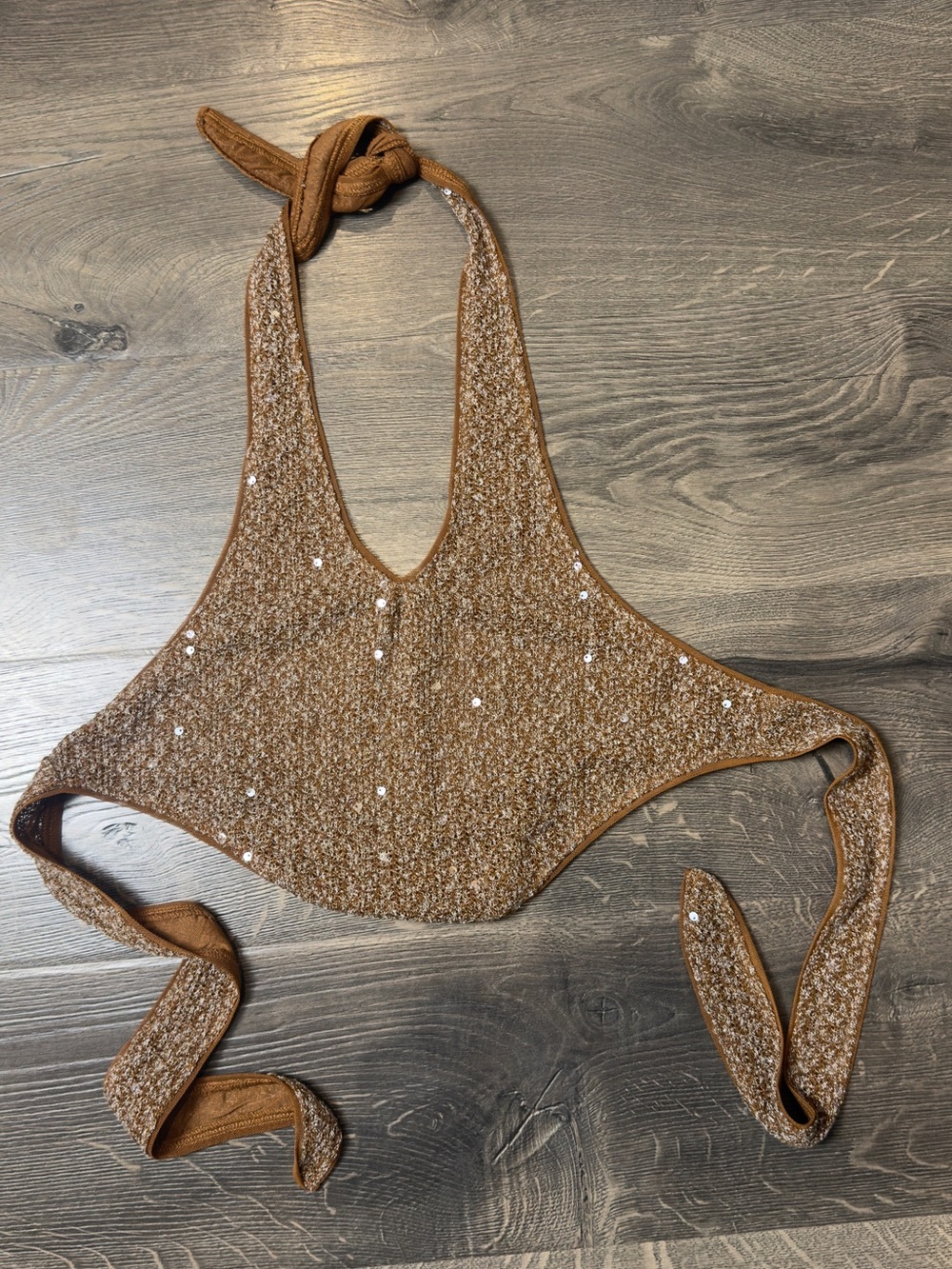 Superdown Brown Sequin Halter Crop Top - Picture 3 of 6
